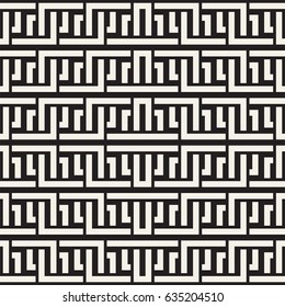 Interlacing Lines Maze Lattice. Ethnic Monochrome Texture. Abstract Geometric Background Design. Vector Seamless Black and White Pattern.