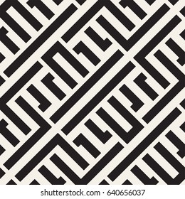 Interlacing Lines Maze Lattice. Ethnic Monochrome Texture. Abstract Geometric Background Design. Vector Seamless Black and White Pattern.