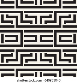 Interlacing Lines Maze Lattice. Ethnic Monochrome Texture. Abstract Geometric Background Design. Vector Seamless Black and White Pattern.