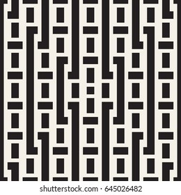 Interlacing Lines Maze Lattice. Ethnic Monochrome Texture. Abstract Geometric Background Design. Vector Seamless Black and White Pattern.