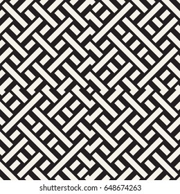 Interlacing Lines Maze Lattice. Ethnic Monochrome Texture. Abstract Geometric Background Design. Vector Seamless Black and White Pattern.