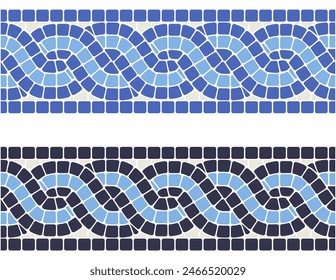 Trenza de mosaico entrelazado, patrón sin costuras con líneas de tejas entrelazadas, coletas de mosaico, Vector