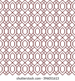Interlacing patterns. Pixel graphics. Vector illustration. Web design, presentation, textile industry. Red-brown color