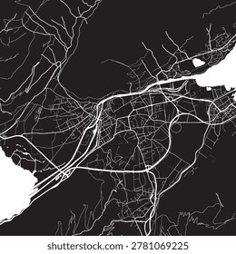 Interlaken Switzerland Vector Map, Detailed City Street Map Black and White Minimalist Line Art