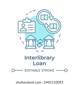 Interlibrary loan soft blue concept icon. Book circulation, customer service. Library systems. Round shape line illustration. Abstract idea. Graphic design. Easy to use in infographic, blog post