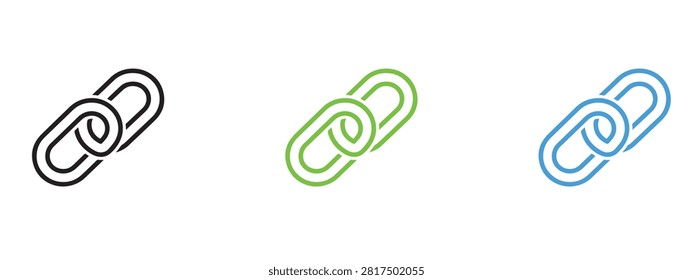 Interlinked chain link icons in black green blue colors with internet
