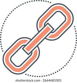 Interlinked Coral and Slate Chain Links Icon, Modern Flat Design