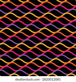 Interlinked Neon Wave Chain Pattern Seamless Background for Textile and Wallpaper Design.