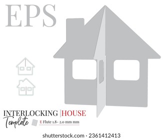 Interlock house die cut template, vector. White clear blank interlock house mock up isolated on white background. Packaging design