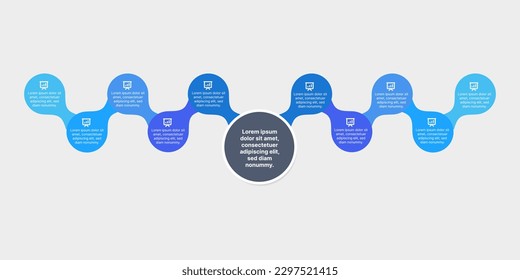 Ilustración de infografía de interbloqueo con diseño de color azul utilizado para el flujo de procesos con ocho puntos