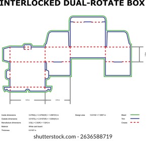 Interlocked dual rotate box packaging template die cut design