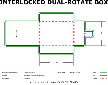Interlocked dual rotate box packaging template design die-cut