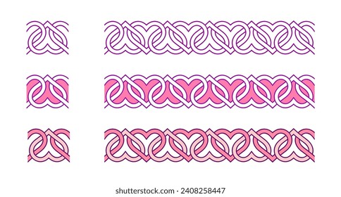 Interlocked Heart Love Knot Seamless Pattern Ornament Frame Border vector Illustration Set