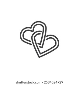 Interlocked Hearts line icon. linear style sign for mobile concept and web design. Two hearts together outline vector icon. Love symbol, logo illustration. Vector graphics