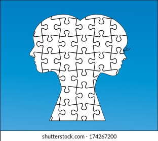 Interlocked puzzle pieces male and female (all separate pieces)