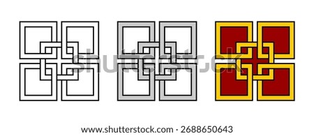 Interlocked Square Knot Decorative Ornament Vector Illustration Set