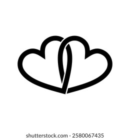 Interlocked, trim each other of two side by side heart shape. Monochrome vector illustration for romantic ornament.