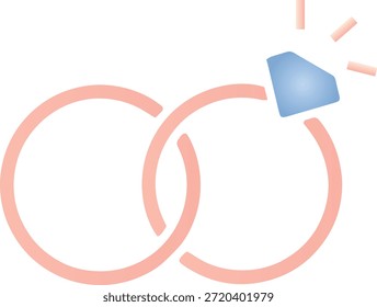 Ineinander verschachtelte Eheringe Symbol mit Diamant, romantische Verlobung und Trauung Symbol für Einladung, einzelne Vektorgrafik