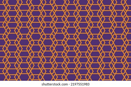 Interlocked yellow hexagons vector tiled pattern. Purple colored fill background. Suitable for cover, card, backdrop, wallpaper, and banner.