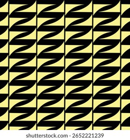 Curvas pretas e amarelas interligadas, abstratas, modernas, ilusões óticas, minimalistas, rítmicas, simétricas, repetitivas, dinâmicas, artísticas