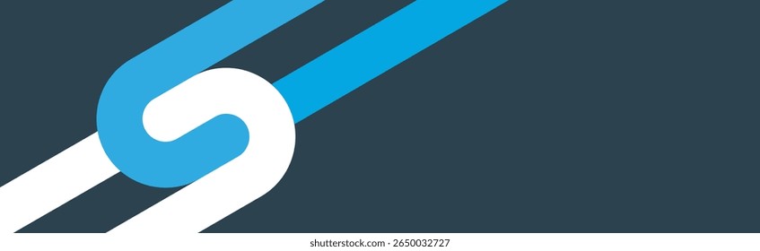 Las rayas azules y blancas entrelazadas forman un símbolo de conexión minimalista sobre fondo oscuro.