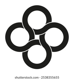 Interlocking circle icon. Geometric knot symbol. Vector abstract shape. Black bold design.