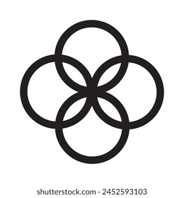 Interlocking circles design. Symmetrical harmony motif. Minimalistic floral emblem. Vector illustration. EPS 10.