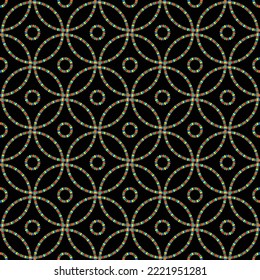 Interlocking Circles Geometric Vector Seamless Pattern On Black Background