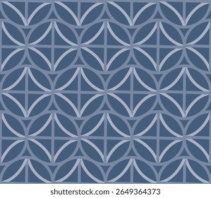 Interlocking Circles Pattern in Navy and Light Blue Seamless Geometric Design for Textile Wallpaper or Background