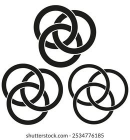 Interlocking circles pattern. Overlapping rings vector. Geometric black lines. Abstract circular design.