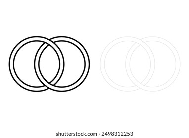 Interlocking circles in primary colors. Unity concept with colorful rings. Overlapping geometric shapes. Geometric intersecting circles, rings abstract icon. Vector illustration. Eps file 18.