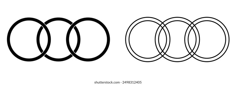 Interlocking circles in primary colors. Unity concept with colorful rings. Overlapping geometric shapes. Geometric intersecting circles, rings abstract icon. Vector illustration. Eps file 8.