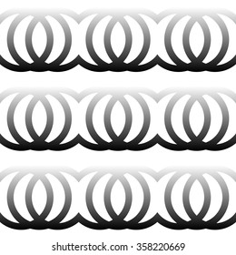 Interlocking circles, rings. Abstract monochrome pattern. Repeatable.