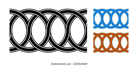 Interlocking Circles Seamless Pattern Geometric Decorative Frame Border Ornament Vector Illustration