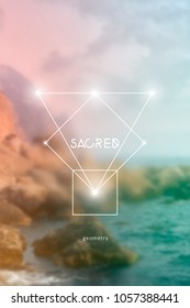 Interlocking circles and triangles sacred geometry illustration with golden ratio digits in front of photographic background.