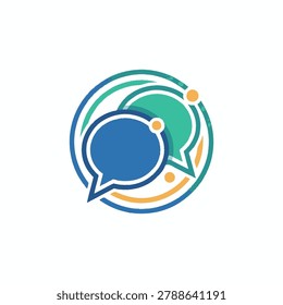 Interlocking colorful circular speech bubble icon.
