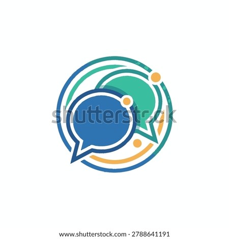 Interlocking colorful circular speech bubble icon.
