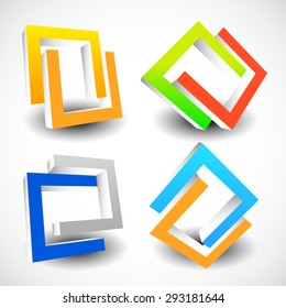 Interlocking, colorful U shapes. Generic design elements icons. (Four version).