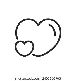 Interlocking Double Heart Icon - Linear Vector Paired Love, Intertwined Affection Design, Simple Twin Hearts for Valentine's Unity Pictogram, Parenthood Concept.