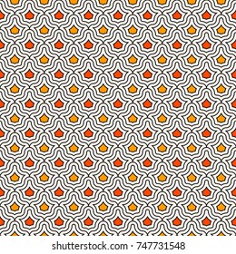 Interlocking figures tessellation abstract background. Repeated geometric shapes. Ethnic mosaic tiles ornament. Oriental wallpaper. Seamless surface pattern design in african style. Vector art.