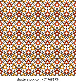 Interlocking figures tessellation abstract background. Repeated geometric shapes. Ethnic mosaic tiles ornament. Oriental wallpaper. Seamless surface pattern design in african style. Vector art.