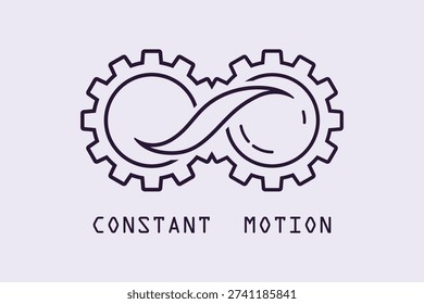 Interlocking Gear Mechanism Line Art – Constant Motion Productivity Concept Vector