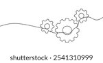 Interlocking Gears. Continuous One Line Drawing Symbolizing Cooperation and Continuity in Industrial Operations.