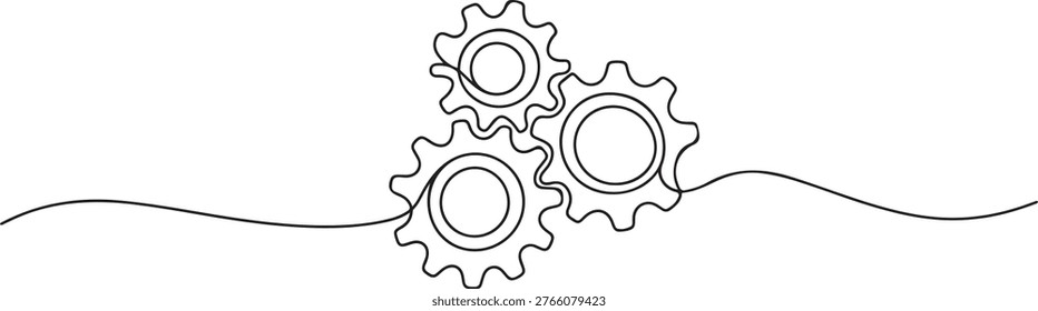 Interlocking Gears. Continuous One Line Drawing Symbolizing Cooperation and Continuity in Industrial Operations. one line Icon drawing
