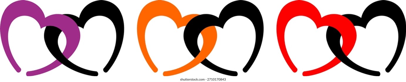 Interlocking heart outline design forming a smooth romantic chain. Ideal for wedding materials, Valentine themes, cards, crafts, decals, and modern love-themed graphic projects #3T