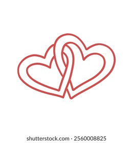 Interlocking Hearts Graphic Design. Flat red vector illustration doodle intertwined two hearts hand drawn.