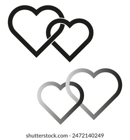 Interlocking hearts icon. Black and gray. Overlapping vector shapes. Love symbol.