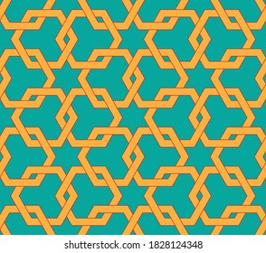 Interlocking hexagons seamless pattern. Arabic style tapestry, textile print.