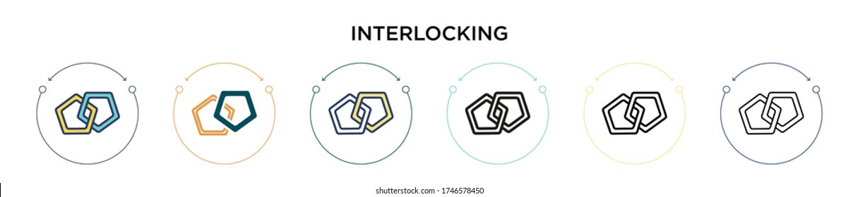 Interlocking icon in filled, thin line, outline and stroke style. Vector illustration of two colored and black interlocking vector icons designs can be used for mobile, ui, web