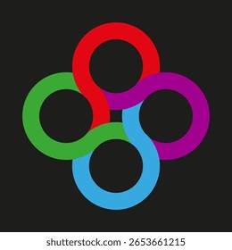 Design de loop de entrelaçamento. Conceito de anel multicolorido. Vetor de conexão infinita. Emblema de identidade corporativa. EPS 10.